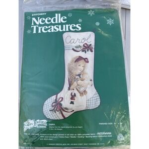 Needle Treasures "Carol" Christmas Stocking Stitchery Kit NEW SEALED Jan Hagara
